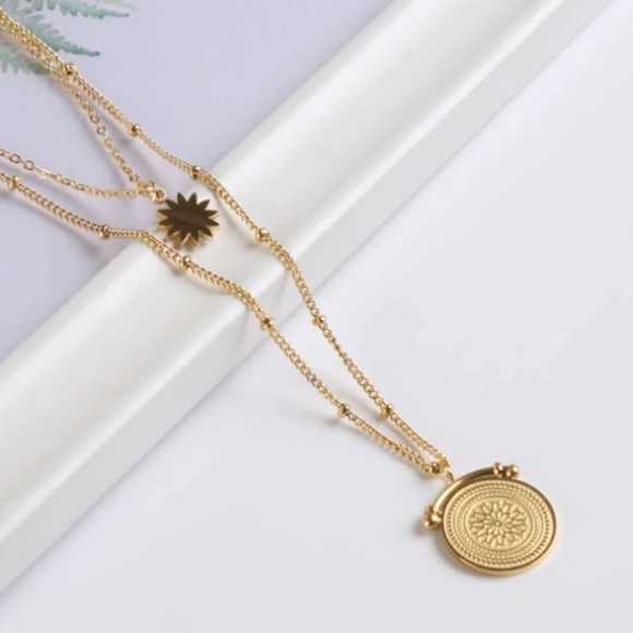 💛18K Gold double round necklace - Picture 2 of 5